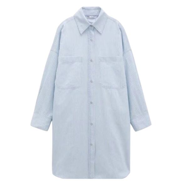 Zara Blue Stripe Oversized Oxford Shirt Dress Size Small - Picture 1 of 9